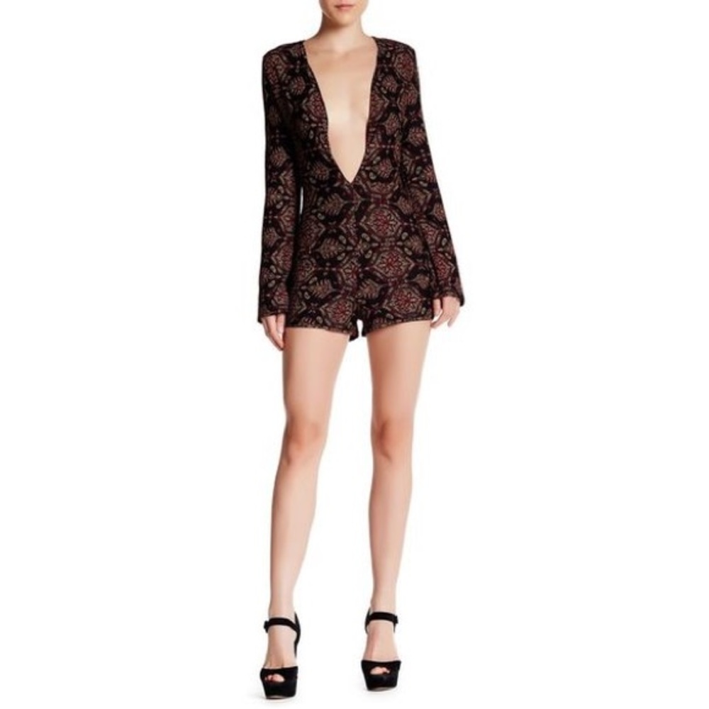 Misguided bell sleeve romper deep V plunge